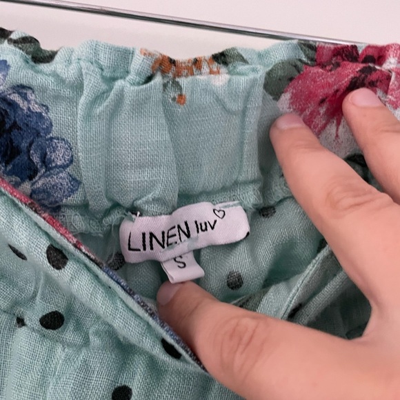 Linen Luv Polka Dot Linen Pants Lagenlook Artsy Mint Green - Picture 4 of 8